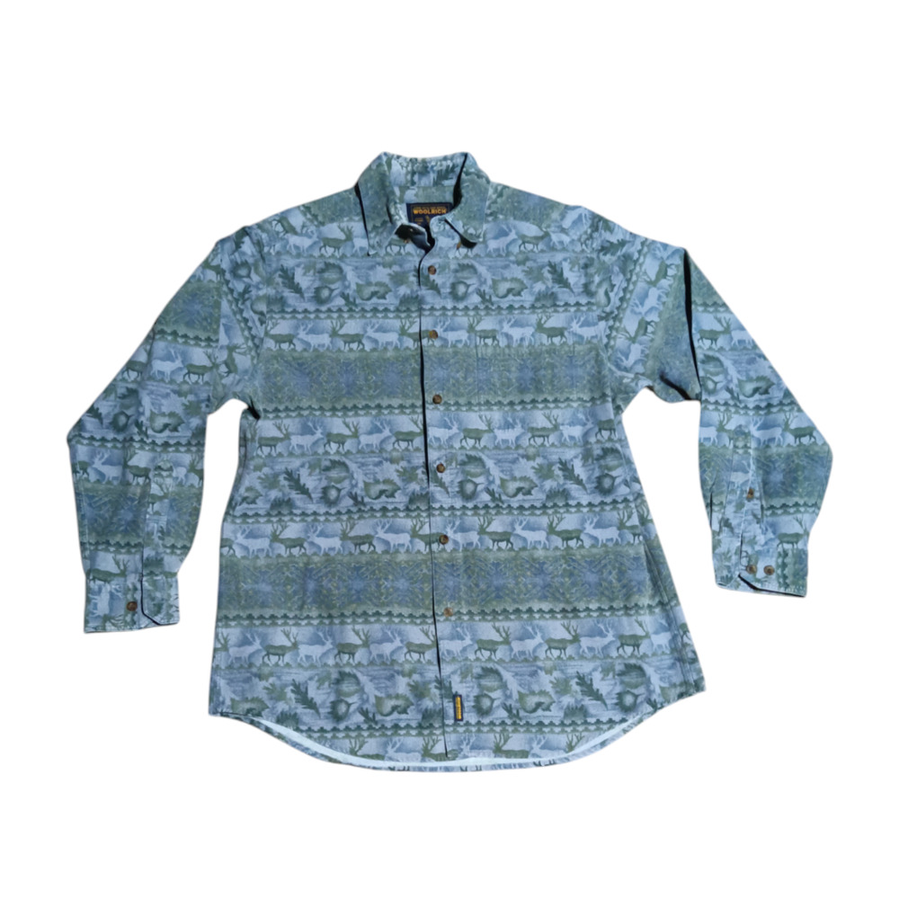 Vintage Woolrich Brushed cotton Animal Print‎ Long Button Down Shirt L